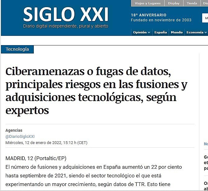 Ciberamenazas o fugas de datos, principales riesgos en las fusiones y adquisiciones tecnolgicas, segn expertos